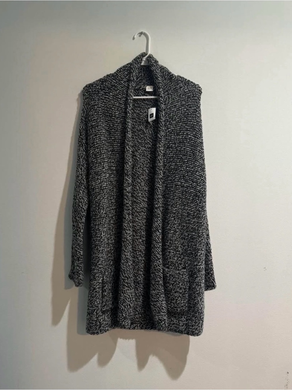 GAP Chunky Knit Wool Alpaca Blend Longline Cardigan Black White XS NWT